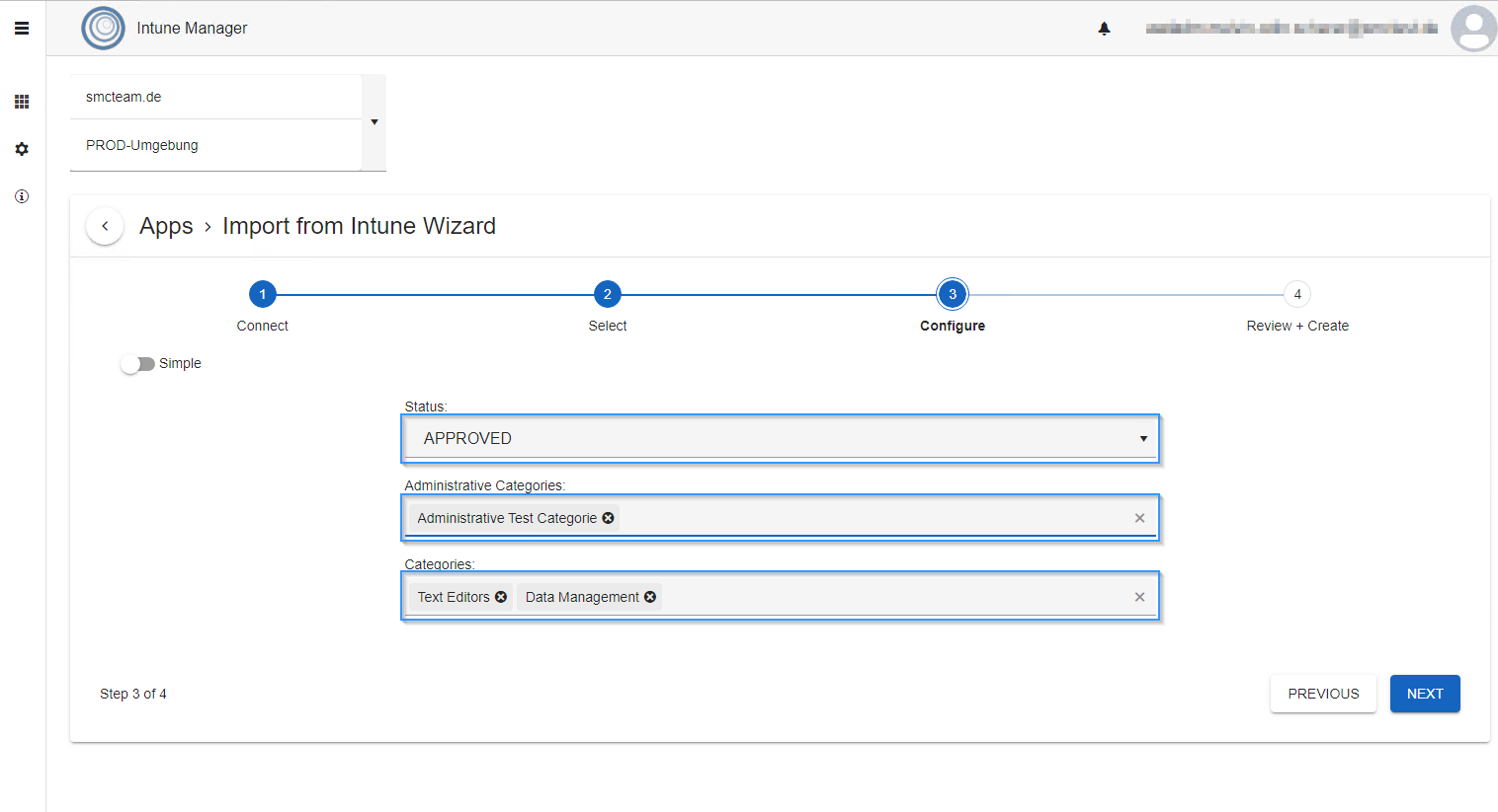 IntuneManager - Import from Intune- Simple Configure.png